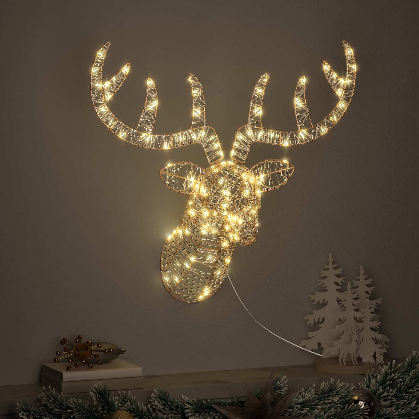Slitta trainata da renne VidaXL con 140 LED bianco caldo 68 x 36,5 x 62,5 cm tappo