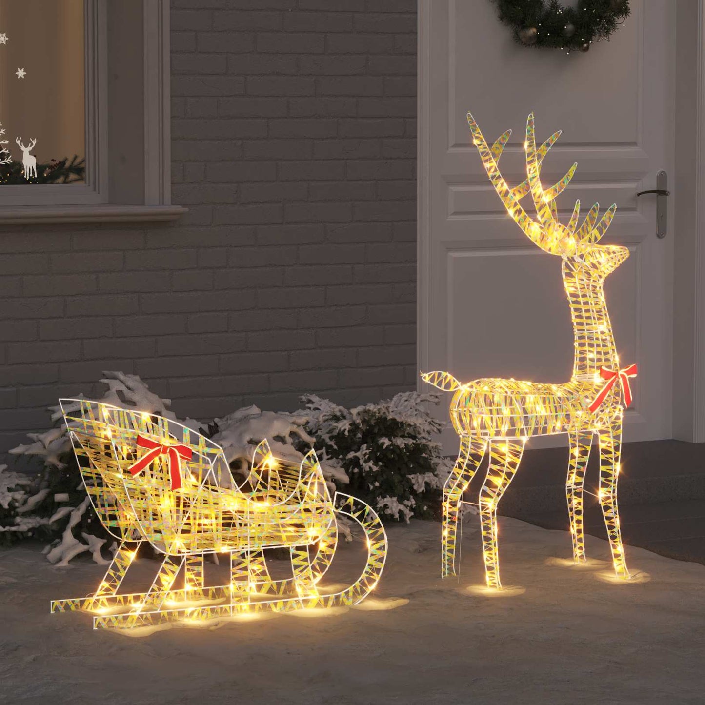 Slitta trainata da renne VidaXL con 200 LED bianco caldo 70 x 26 x 129 cm tappo