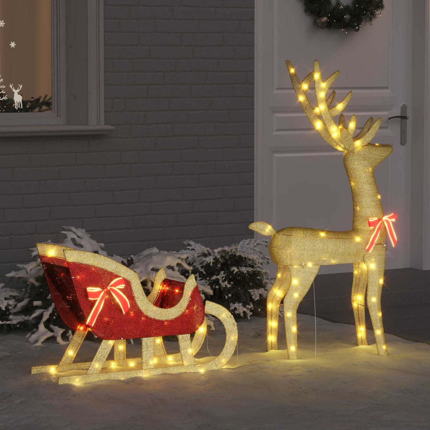 VidaXL trineo de renos con 200 LED blanco cálido 151 x 28 x 128,5 cm tejido