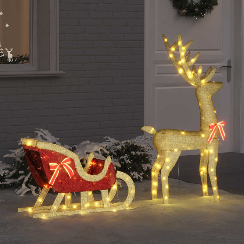 Vidaxl rendier trek slede met 200 led warmwit 151 x 28 x 128.5 cm stof