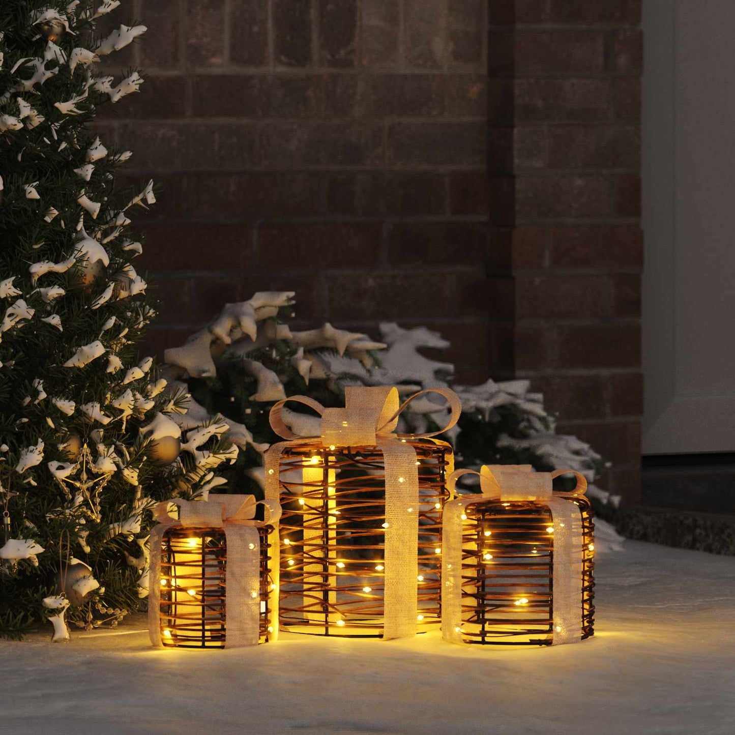 Confezione regalo Vidaxxl decorativa 3 pezzi in rattan bianco caldo 20 x 20 x 20 cm