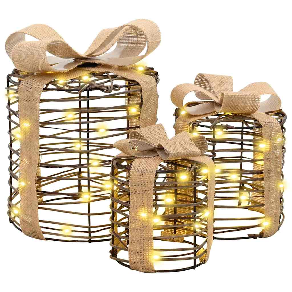 Confezione regalo Vidaxxl decorativa 3 pezzi in rattan bianco caldo 20 x 20 x 20 cm