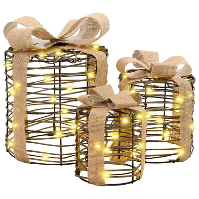 Vidaxl cadeau doos decoratie 3 pcs warmwit 20 x 20 x 20 cm rattan