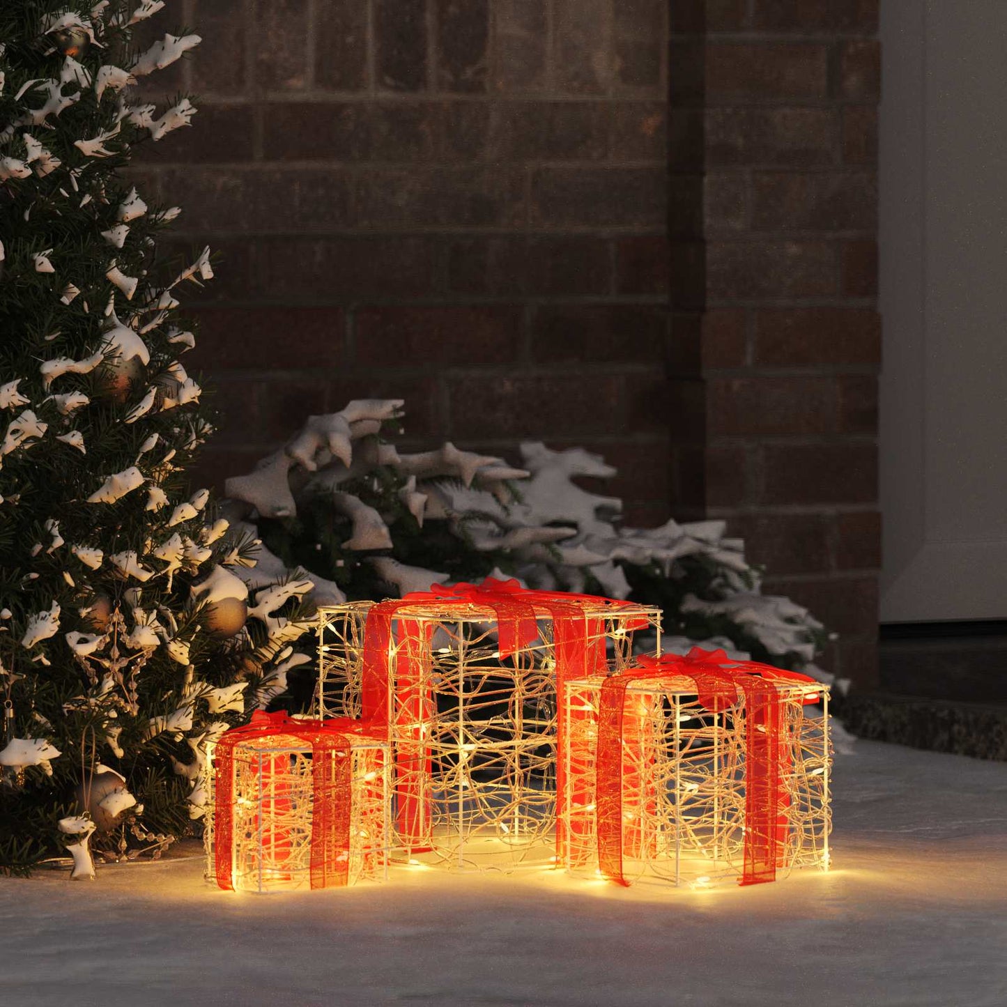 Vidaxxl caja de regalo con 60 LED 3 piezas blanco cálido 20 x 20 x 20 cm acrílico
