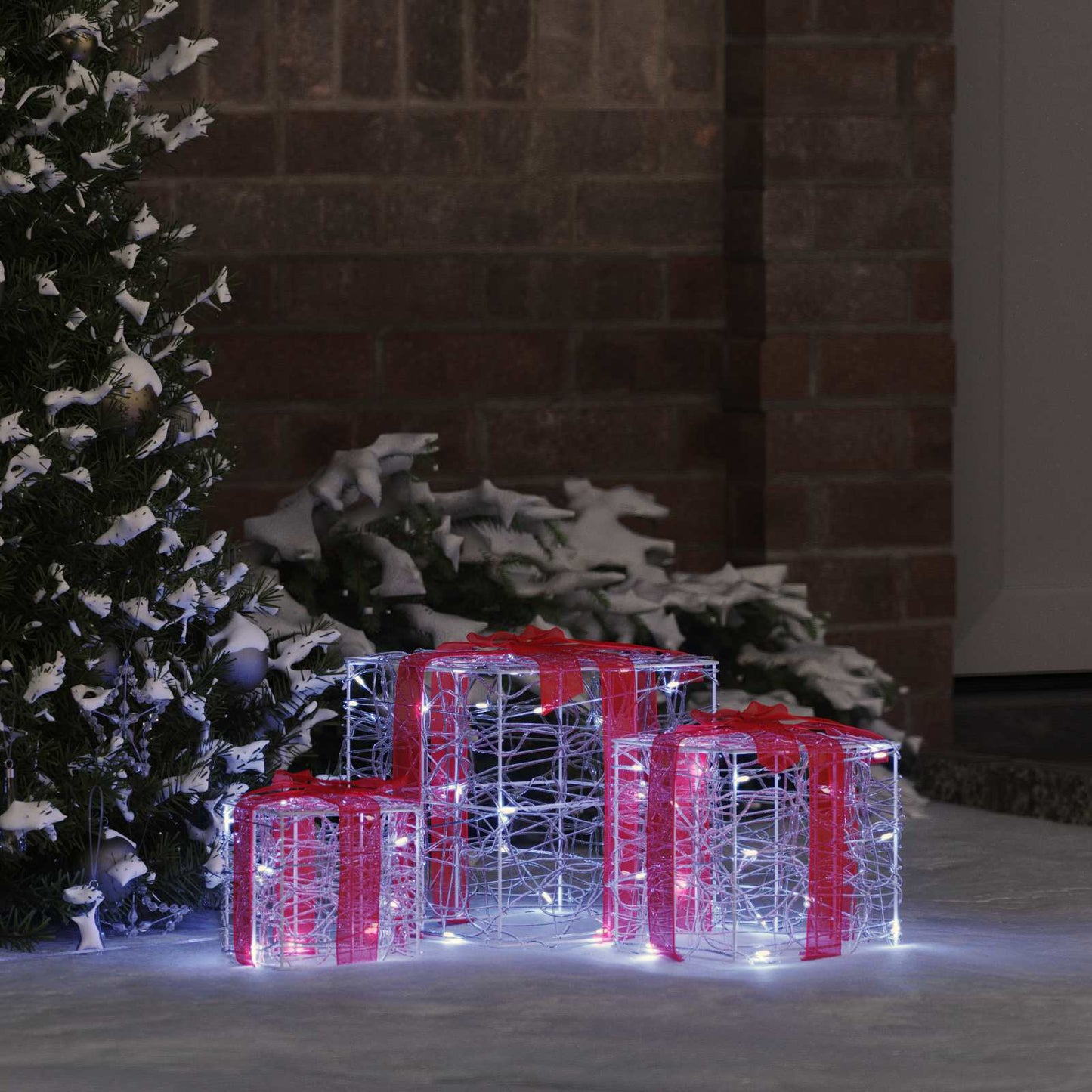 Vidaxxl caja regalo con 60 LED 3 piezas blanco frío 20 x 20 x 20 cm acrílico