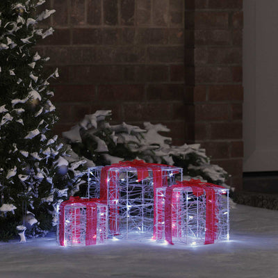 Vidaxl cadeau doos met 60 led 3 pcs koudwit 20 x 20 x 20 cm acryl