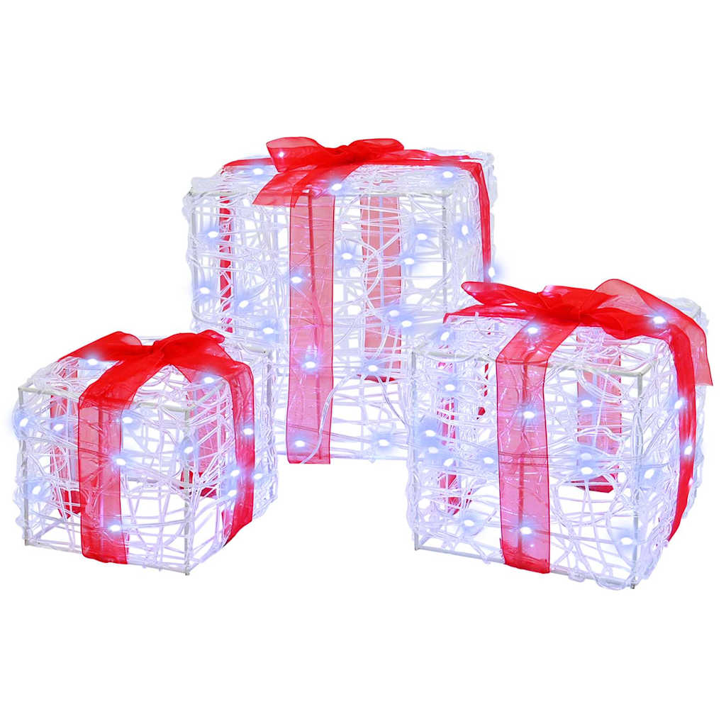 Vidaxxl caja regalo con 60 LED 3 piezas blanco frío 20 x 20 x 20 cm acrílico