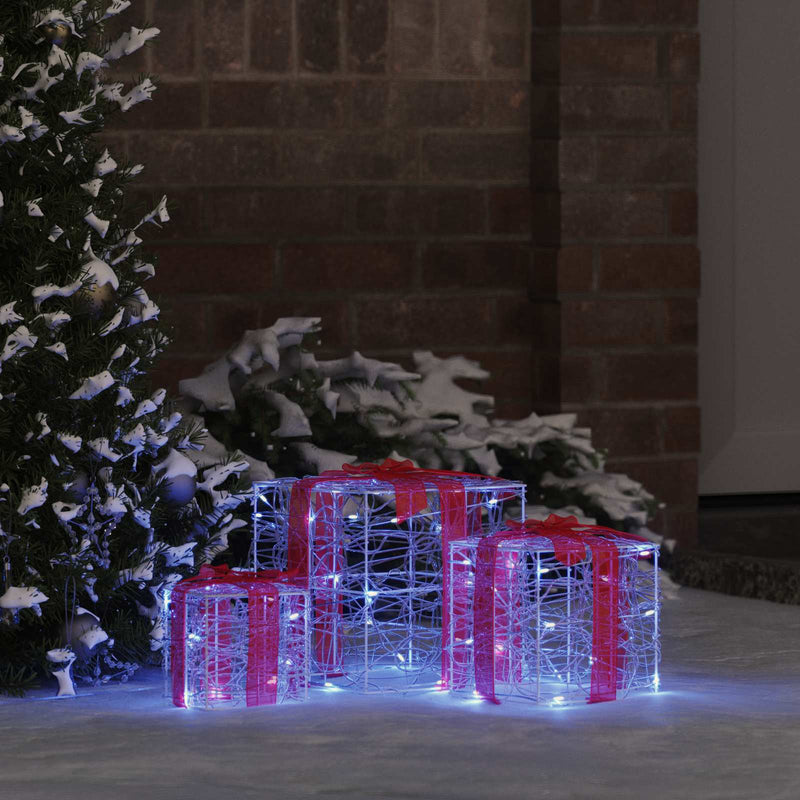 Vidaxl cadeau doos met 60 led 3 pcs blauw 20 x 20 x 20 cm acryl