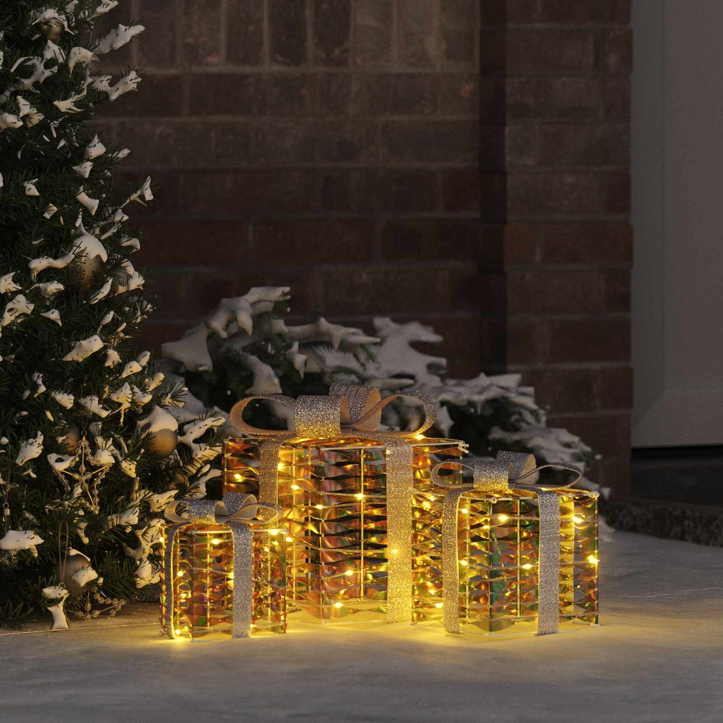 Vidaxxl caja regalo con 60 LED 3 uds blanco cálido 20 x 20 x 20 cm tapa