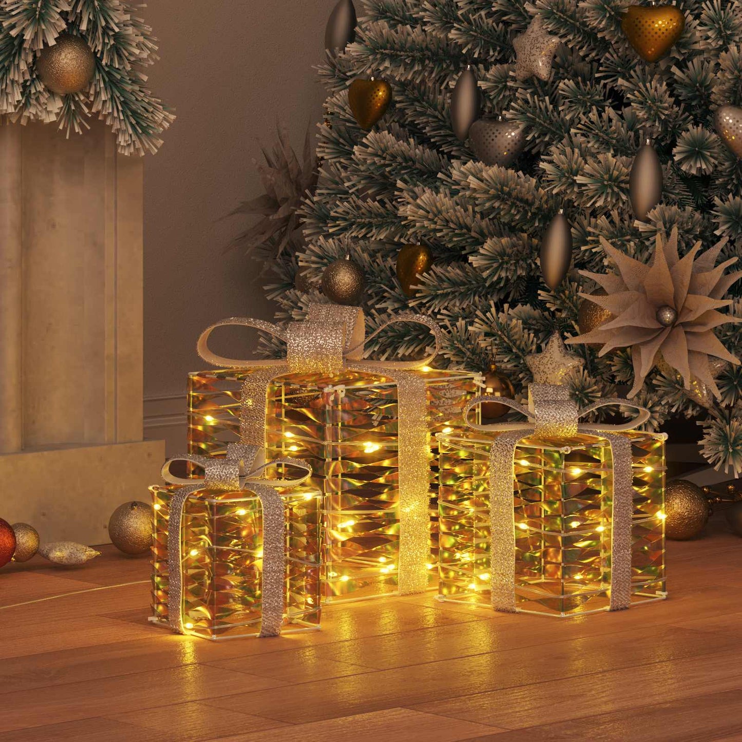 Vidaxxl caja regalo con 60 LED 3 uds blanco cálido 20 x 20 x 20 cm tapa