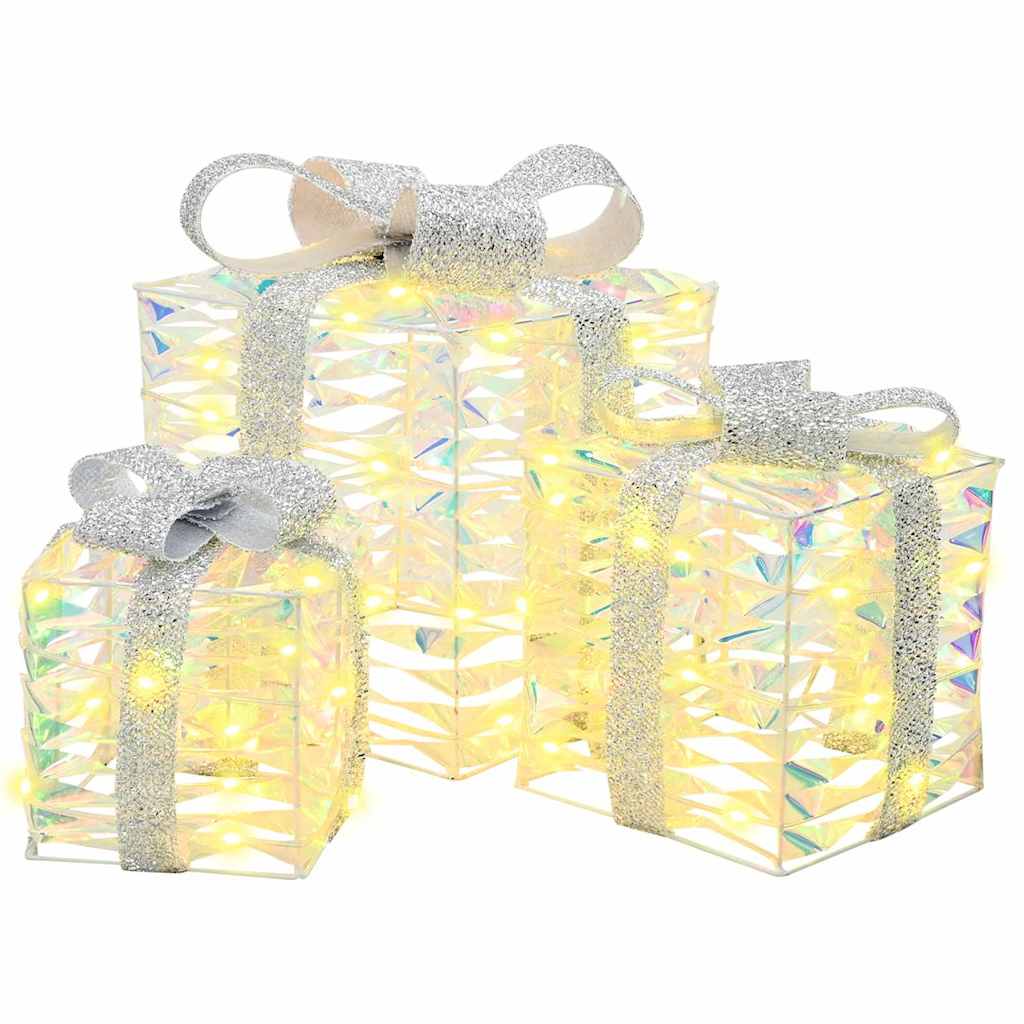 Vidaxxl caja regalo con 60 LED 3 uds blanco cálido 20 x 20 x 20 cm tapa
