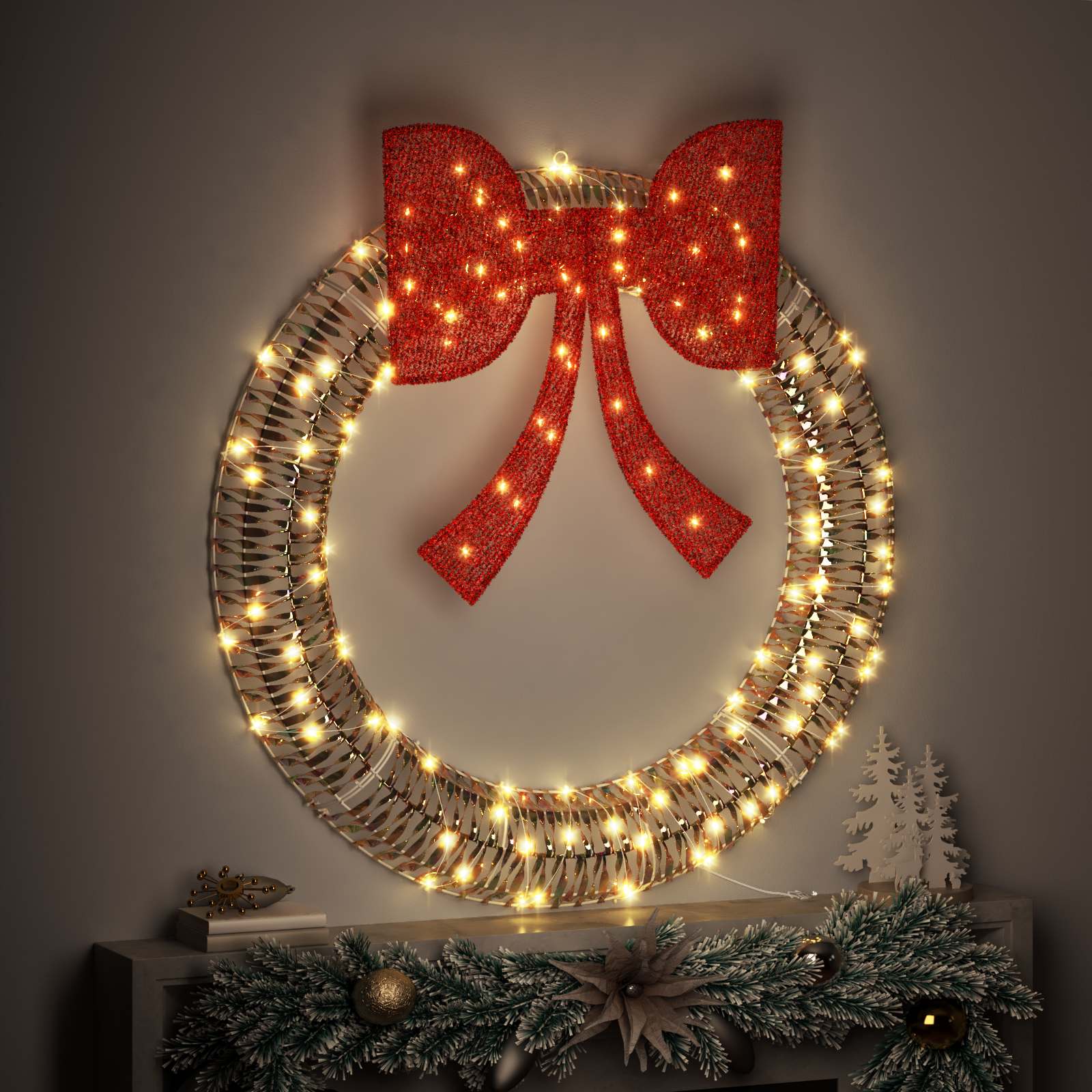 Vidaxl krans met 150 led warmwit 121 x 121 x 10 cm pet