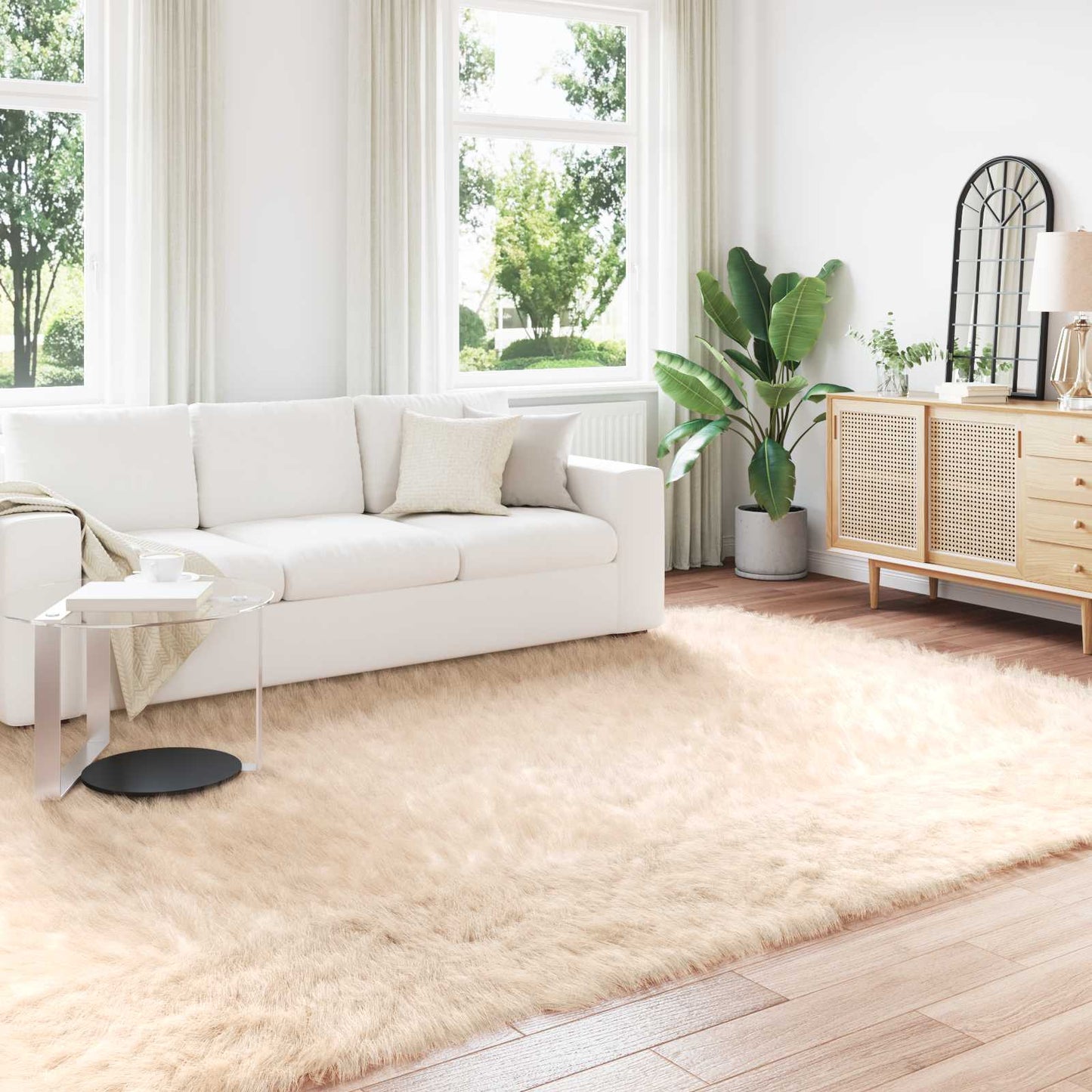Vidaxl nep schapenvacht tapijt tafalla beige 240 x 340 cm polyester