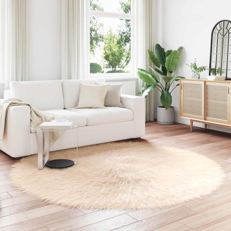 Vidaxl nep schapenvacht tapijt tafalla beige ø 160 cm polyester