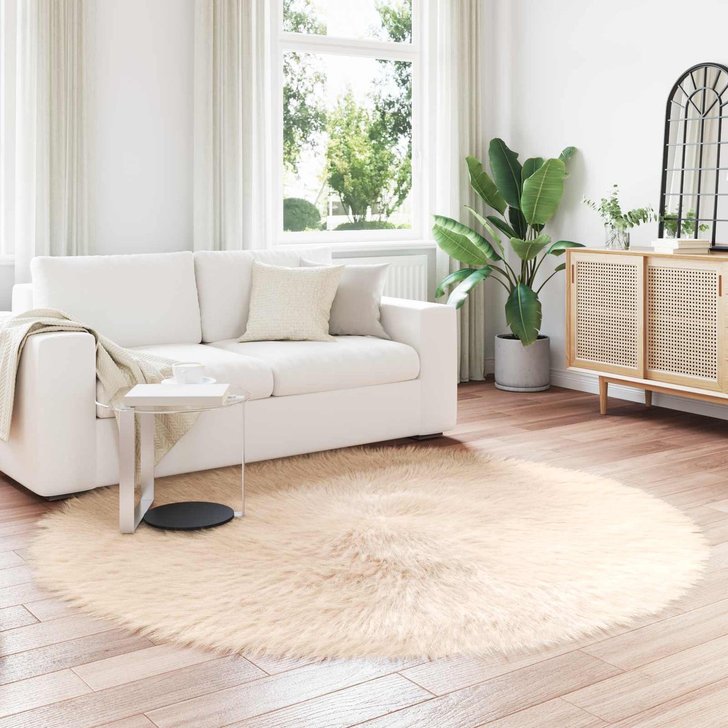 Vidaxl nep schapenvacht tapijt tafalla beige ø 200 cm polyester