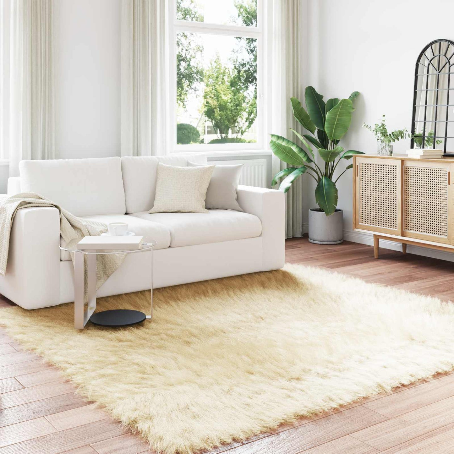 Vidaxl nep schapenvacht tapijt tafalla crème 200 x 200 cm polyester