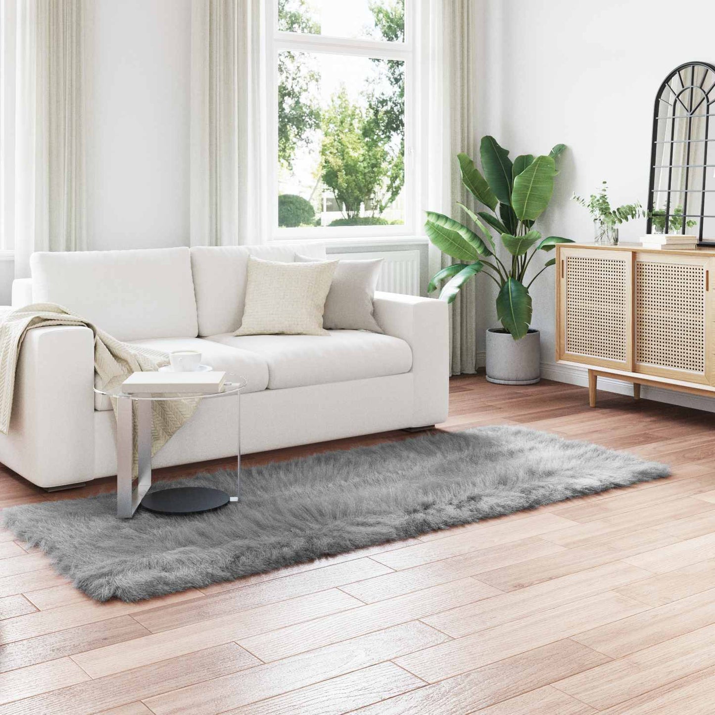 Vidaxl nep schapenvacht tapijt tafalla grijs 80 x 250 cm polyester