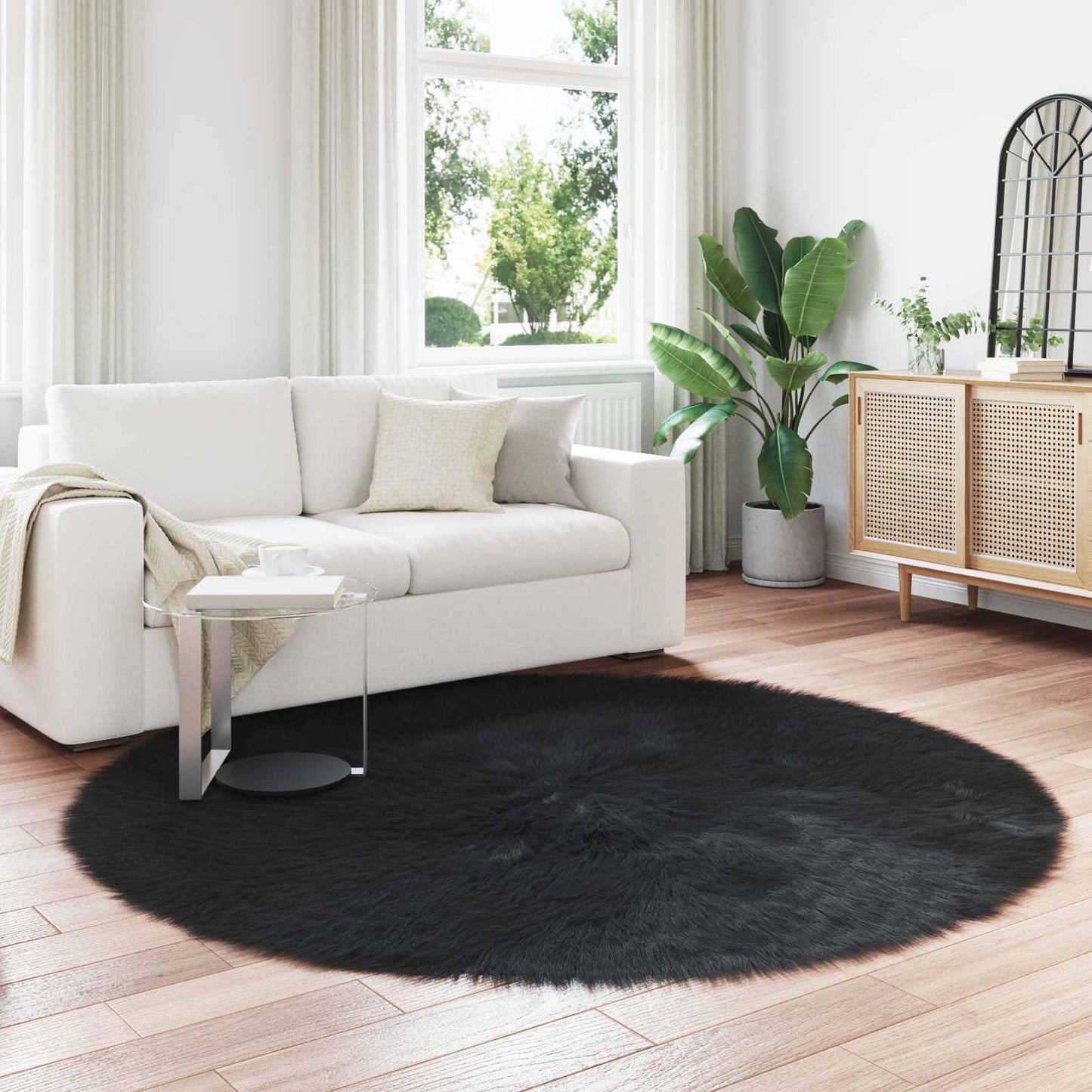 Vidaxl nep schapenvacht tapijt tafalla zwart ø 200 cm polyester