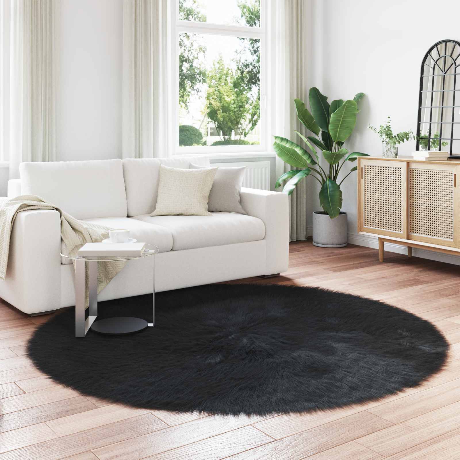 Vidaxl nep schapenvacht tapijt tafalla zwart ø 200 cm polyester