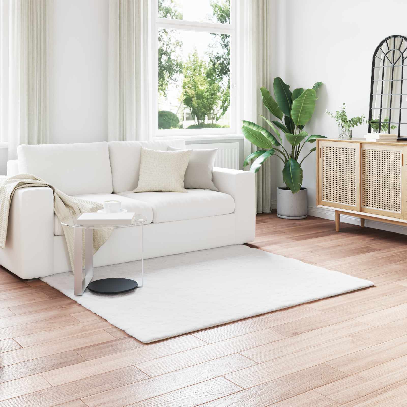 Vidaxl nep konijnenbont tapijt olite wit 160 x 160 cm polyester