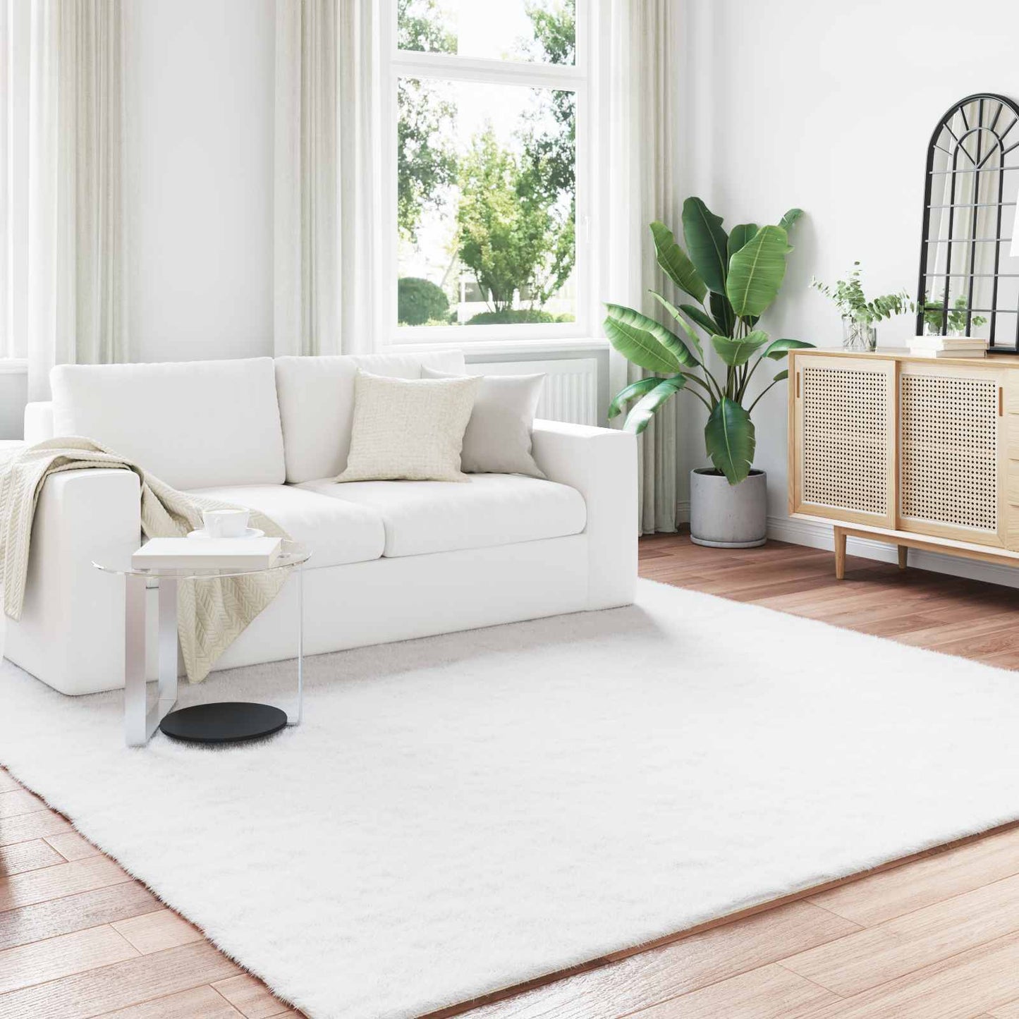 Vidaxl nep konijnenbont tapijt olite wit 240 x 240 cm polyester