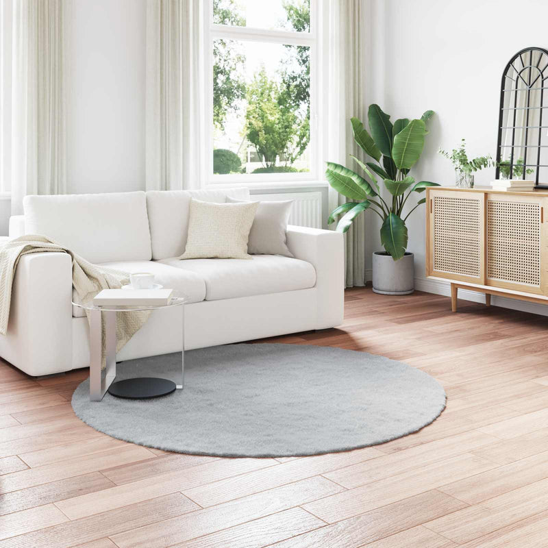 Vidaxl nep konijnenbont tapijt olite grijs ø 200 cm polyester