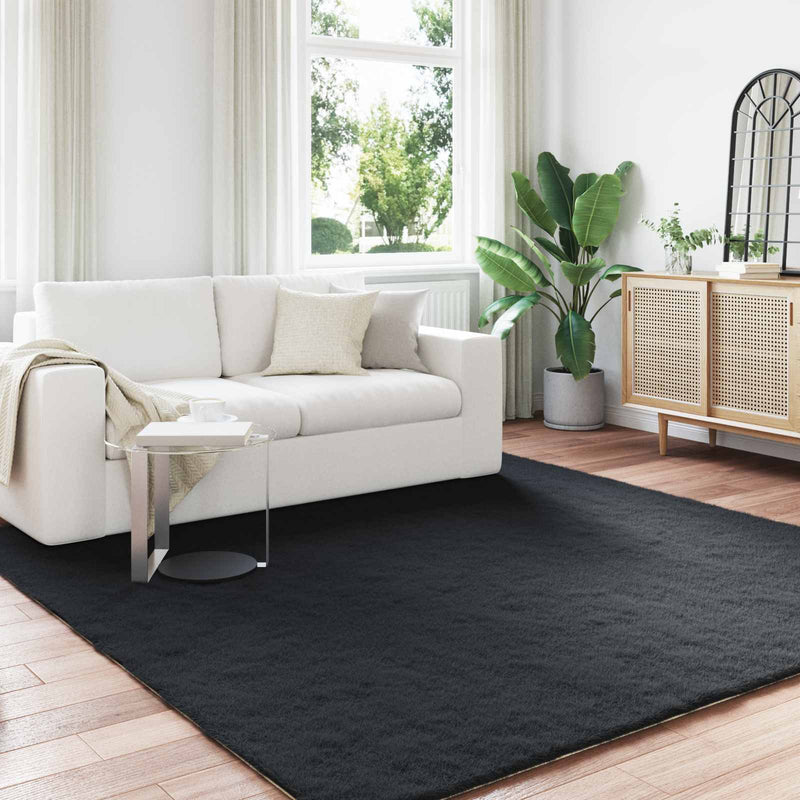 Vidaxl nep konijnenbont tapijt olite zwart 200 x 200 cm polyester