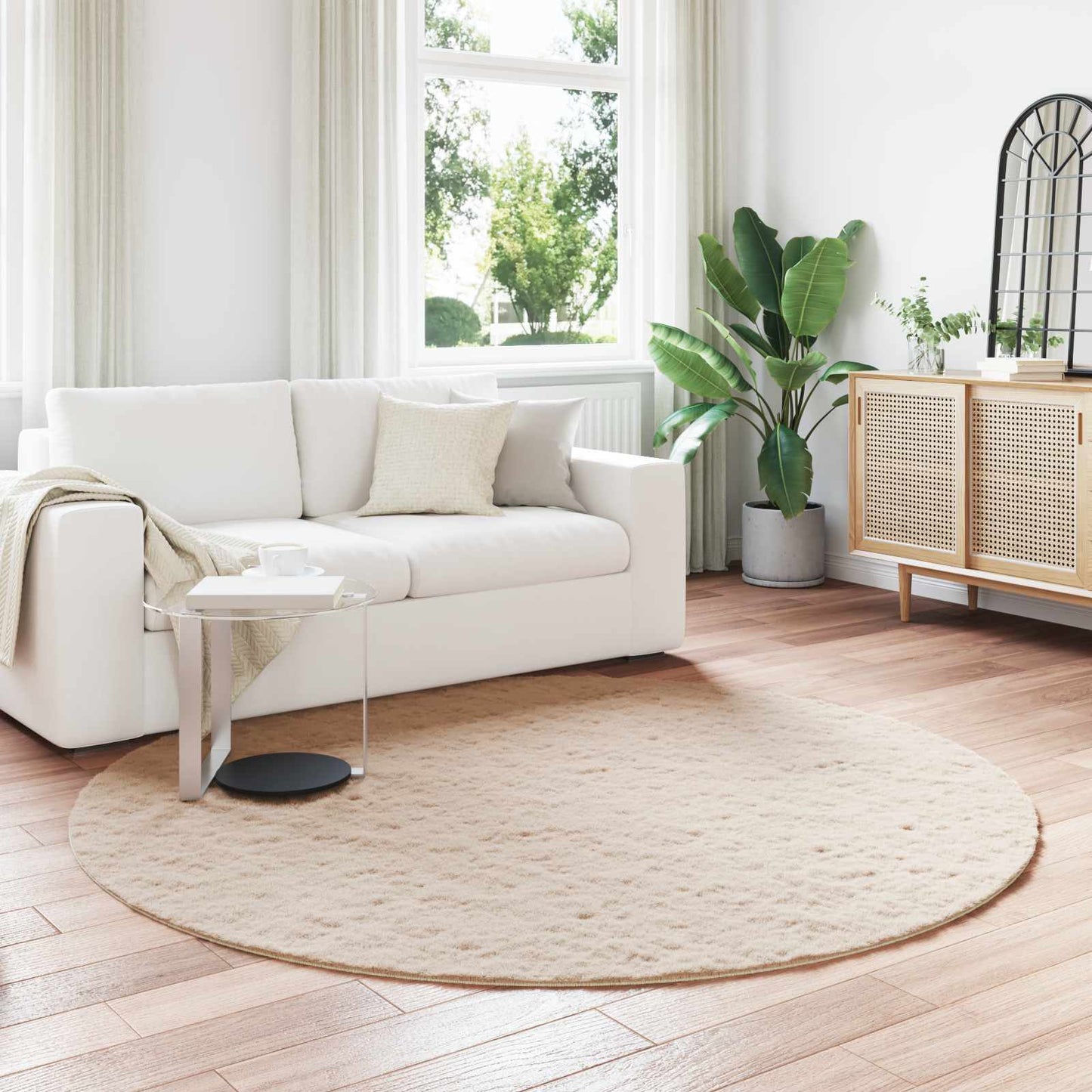 Vidaxl nep konijnenbont tapijt olite taupe ø 200 cm polyester