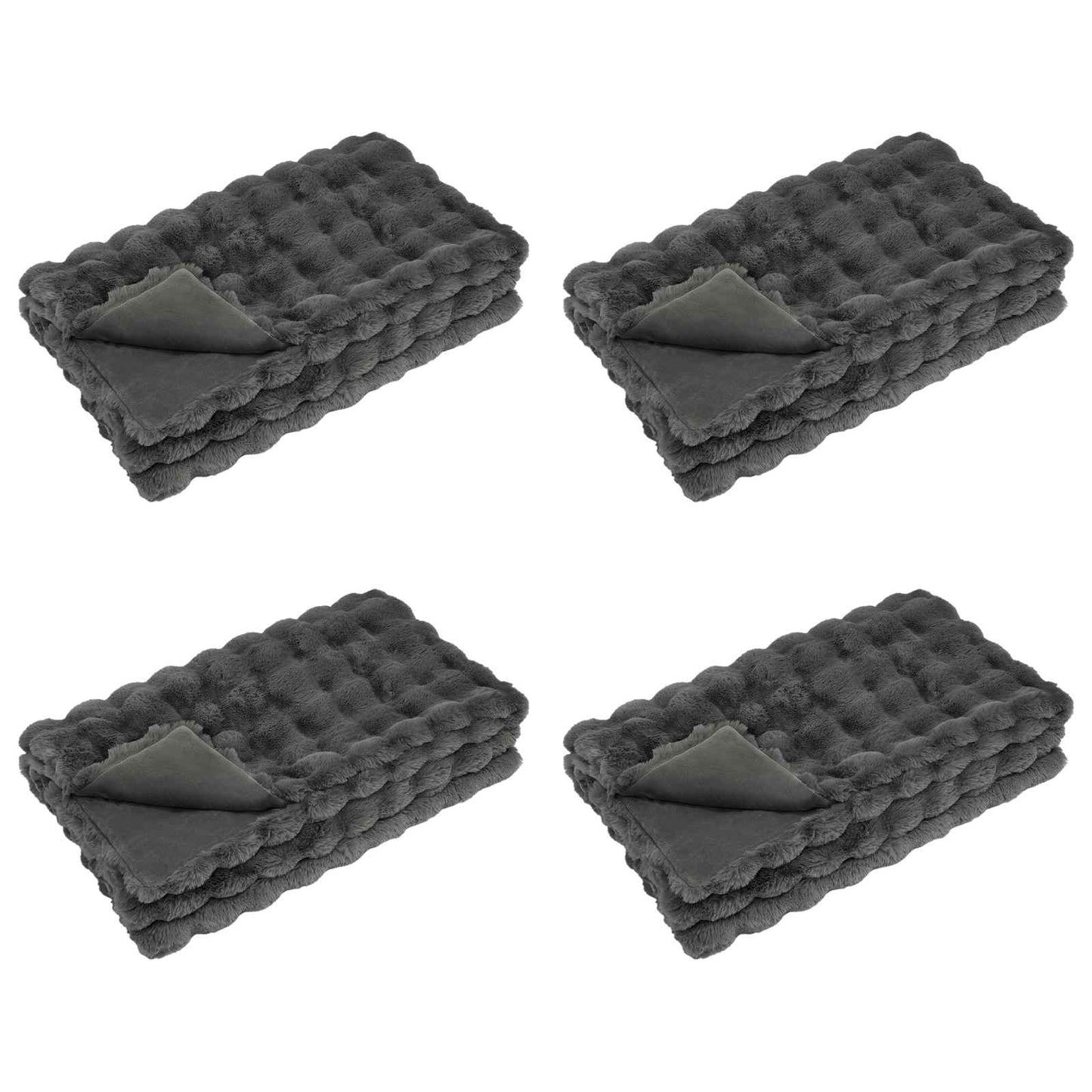Vidaxl neppels konijnenbont deken olite 4 pcs donkergrijs 220 x 240 cm