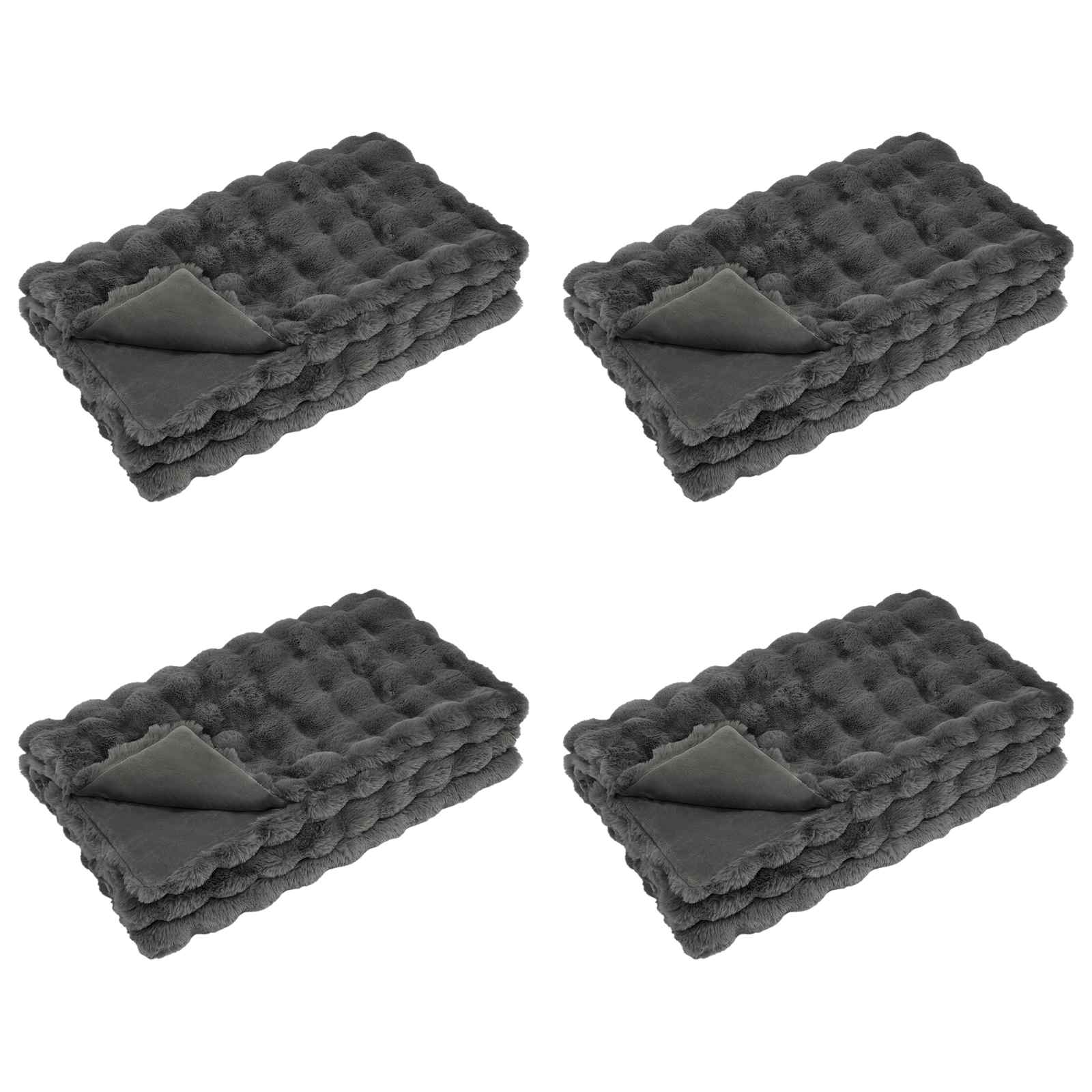 Vidaxl neppels konijnenbont deken olite 4 pcs donkergrijs 240 x 270 cm