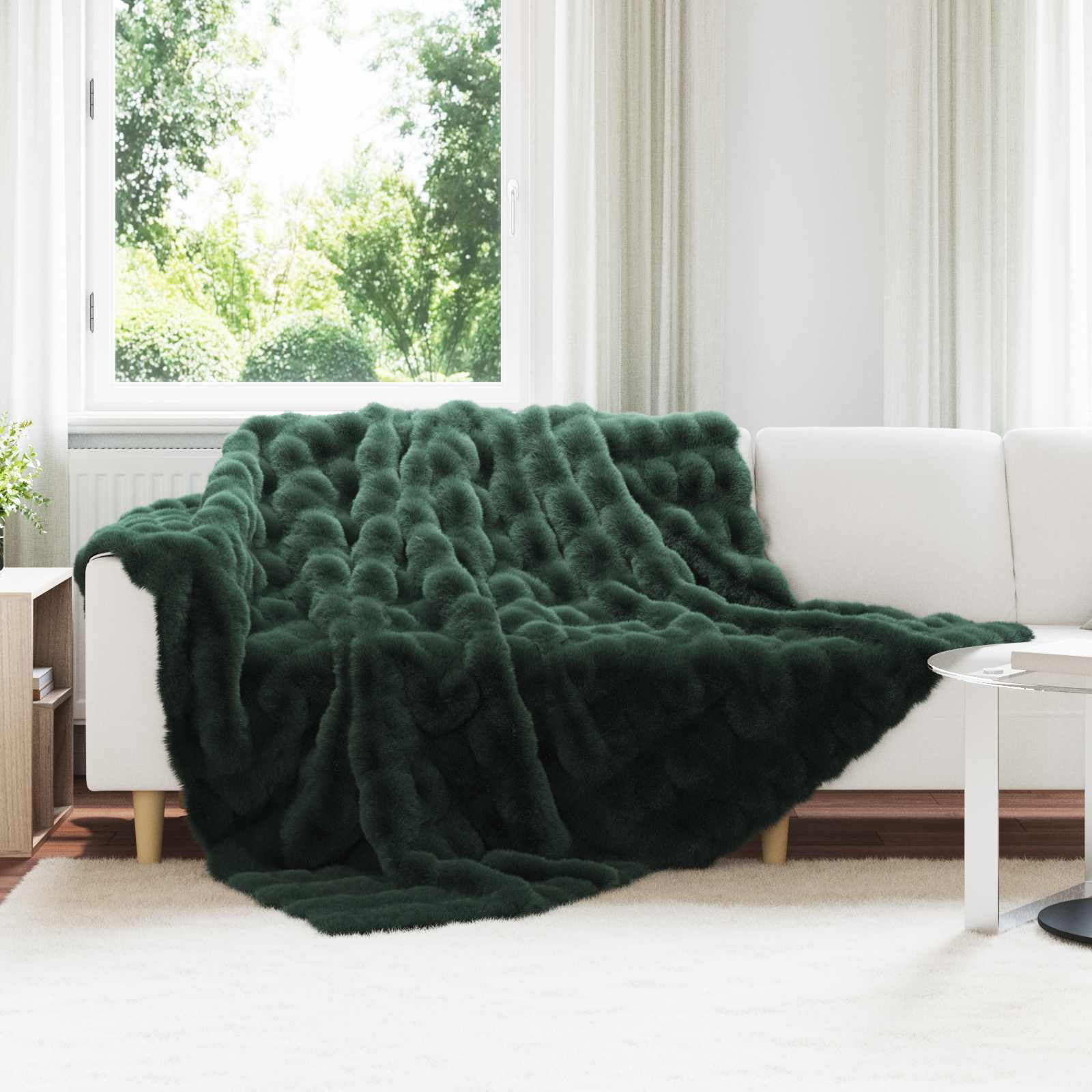 VidaXL coperta in finta pelliccia di coniglio olite 4 pezzi verde scuro 240 x 270 cm