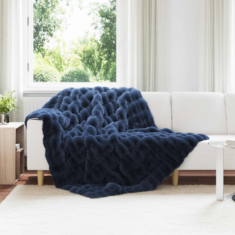 VidaXL coperta in finta pelliccia di coniglio olite 4 pezzi blu navy 150 x 220 cm
