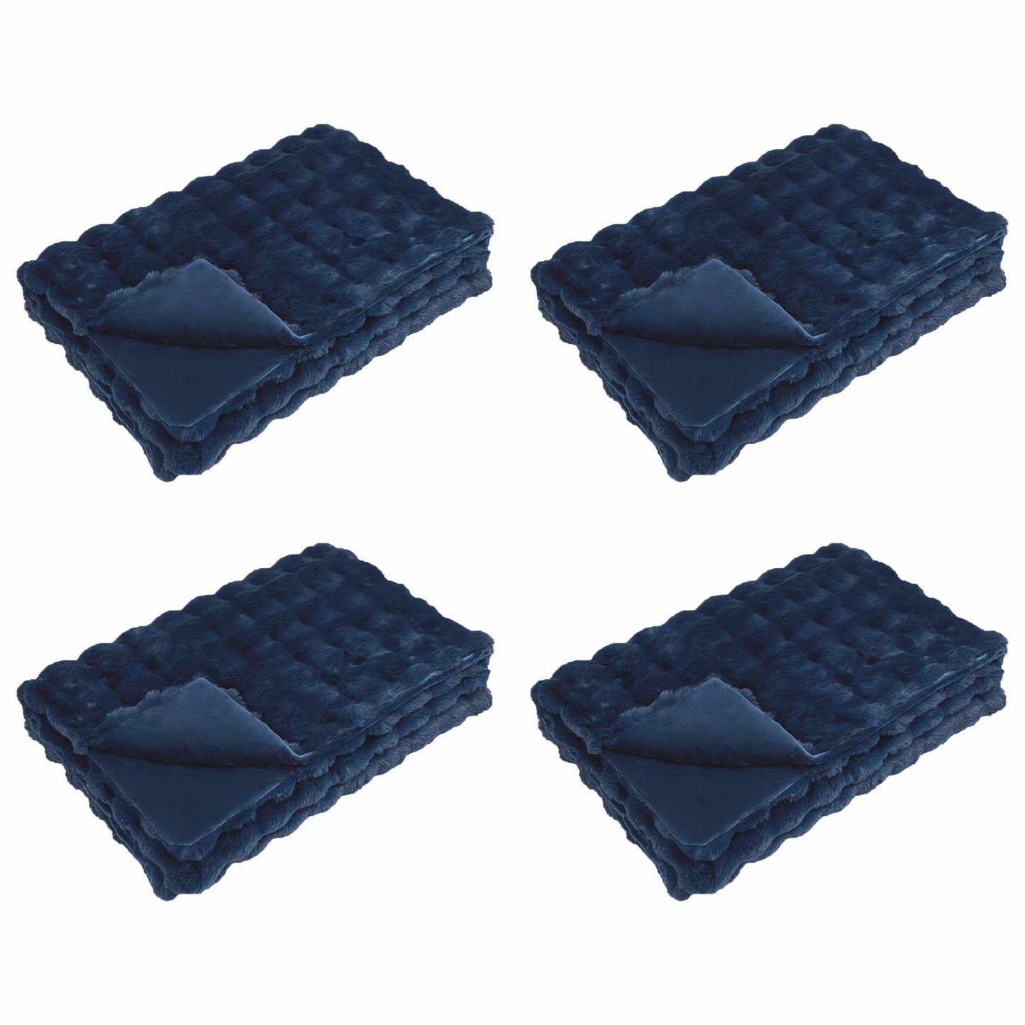 VidaXL coperta in finta pelliccia di coniglio olite 4 pezzi blu navy 150 x 220 cm