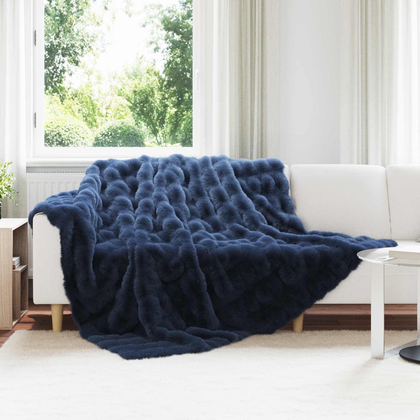 Vidaxl neppels konijnenbont deken olite 4 pcs marineblauw 220 x 240 cm