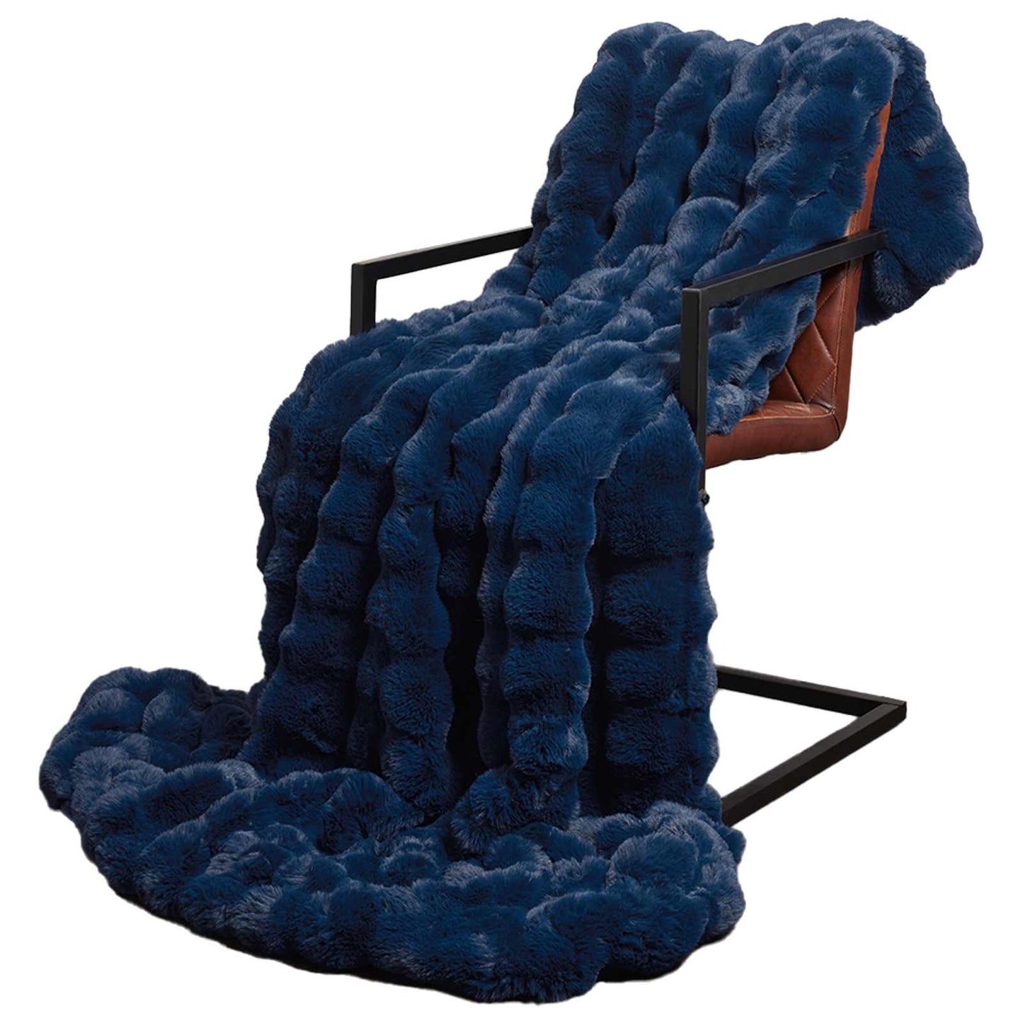 Vidaxl neppels konijnenbont deken olite 4 pcs marineblauw 220 x 240 cm