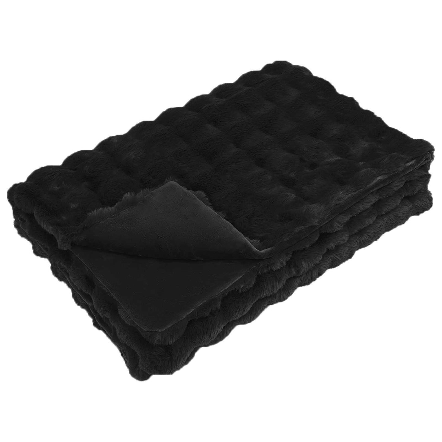 Vidaxl neppels konijnenbont deken olite zwart 150 x 220 cm polyester