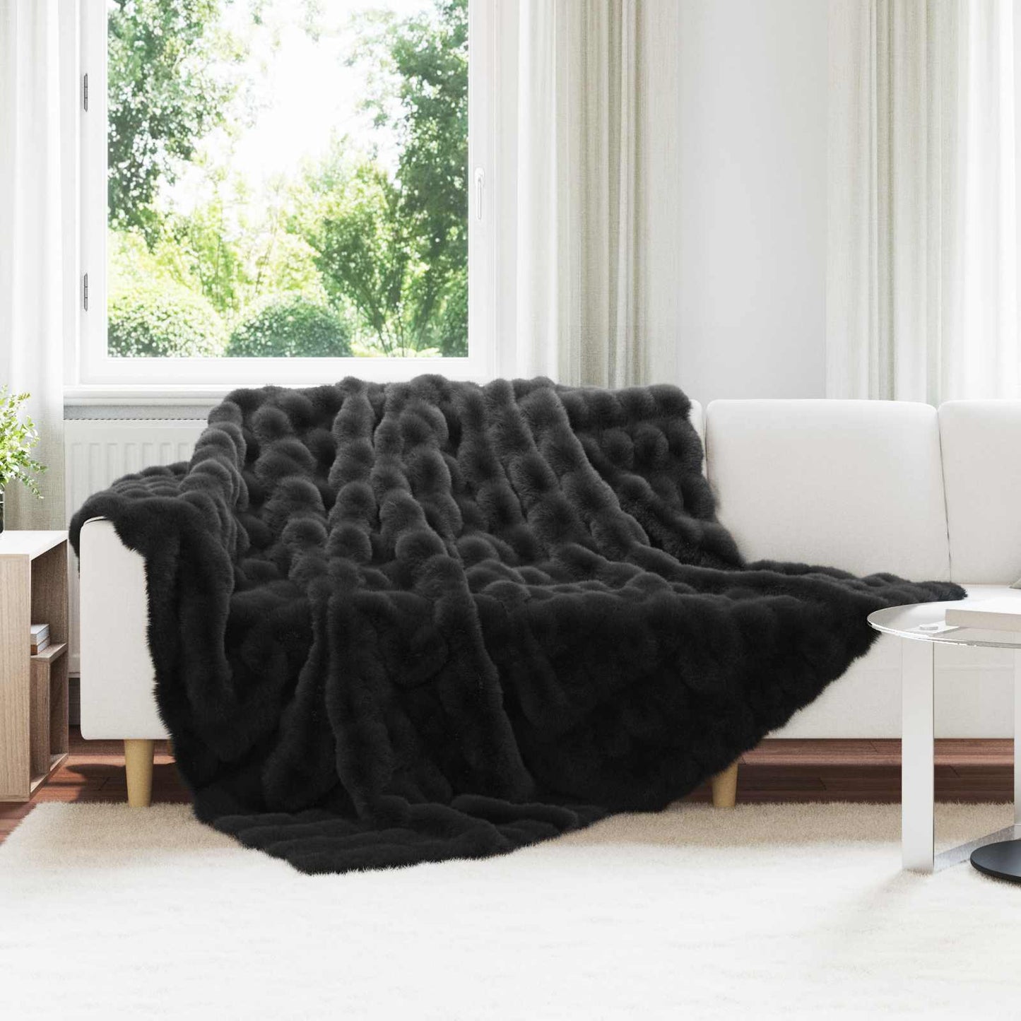 Vidaxl neppels konijnenbont deken olite zwart 220 x 240 cm polyester