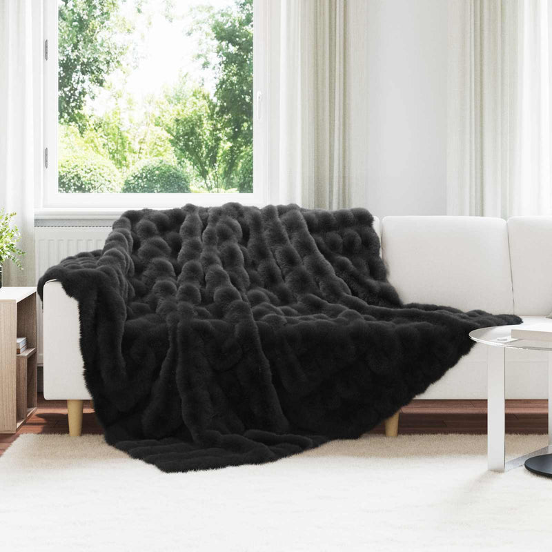 Vidaxl neppels konijnenbont deken olite zwart 240 x 270 cm polyester
