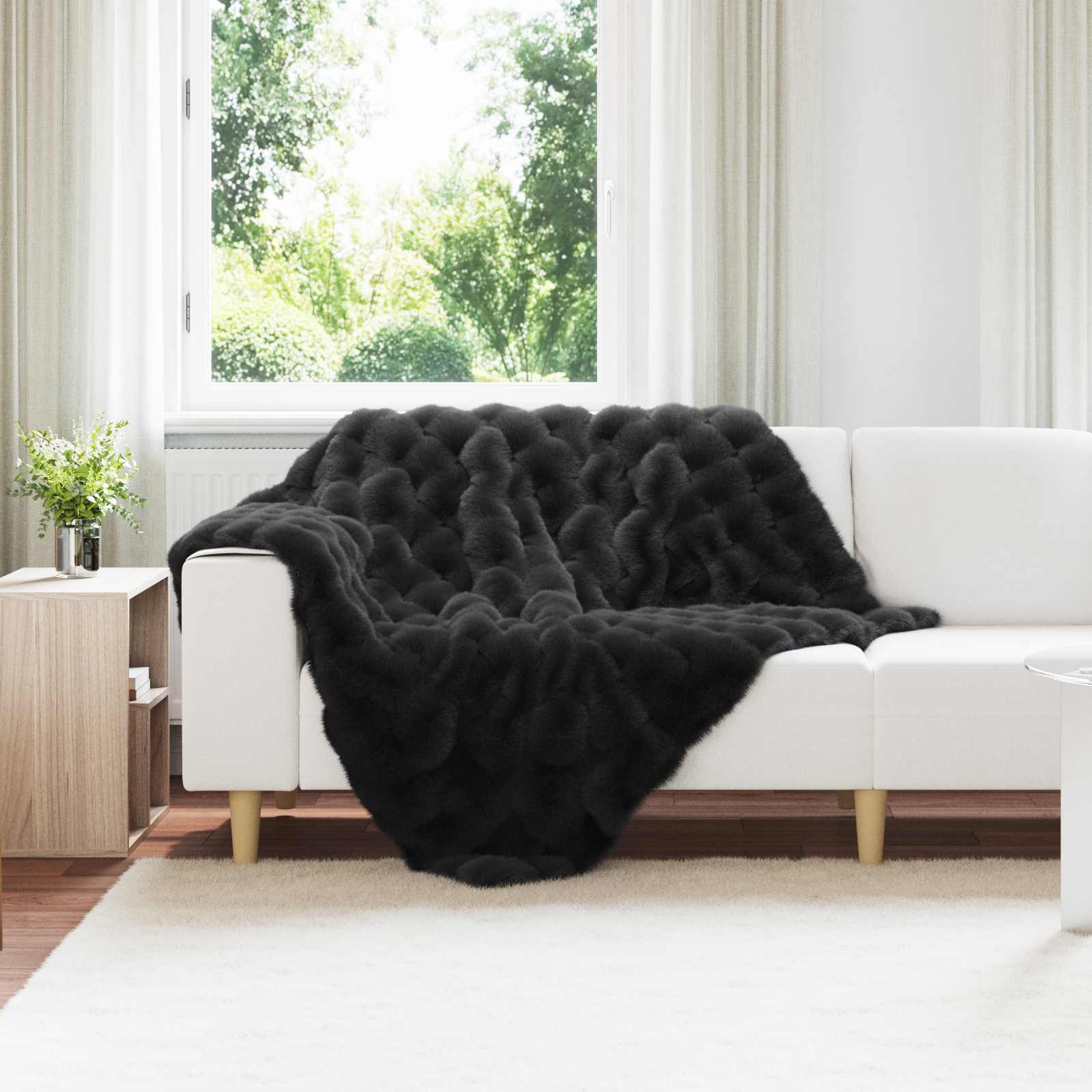 VidaXL coperta in finta pelliccia di coniglio olite 4 pezzi nera 130 x 150 cm