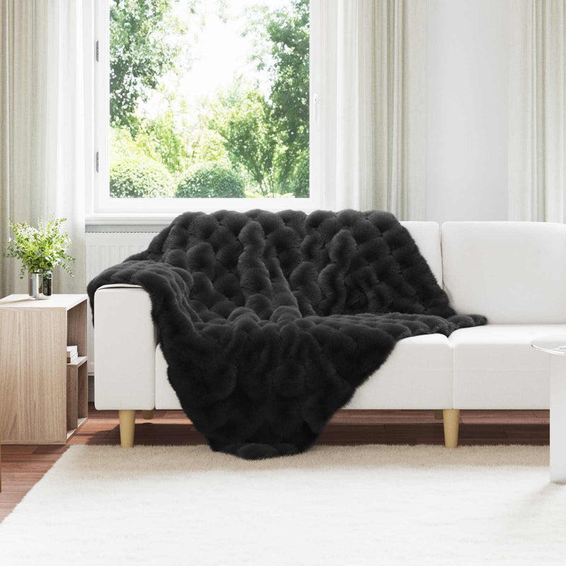 VidaXL coperta in finta pelliccia di coniglio olite 4 pezzi nera 130 x 150 cm