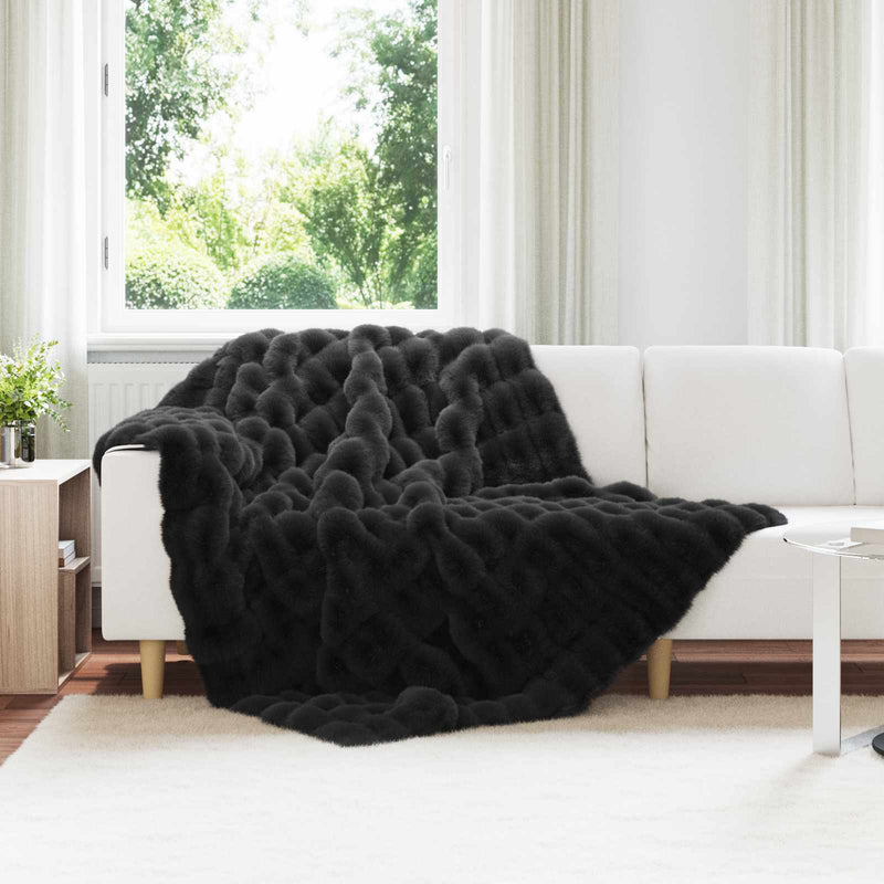 VidaXL coperta in finta pelliccia di coniglio olite 4 pezzi nera 150 x 220 cm