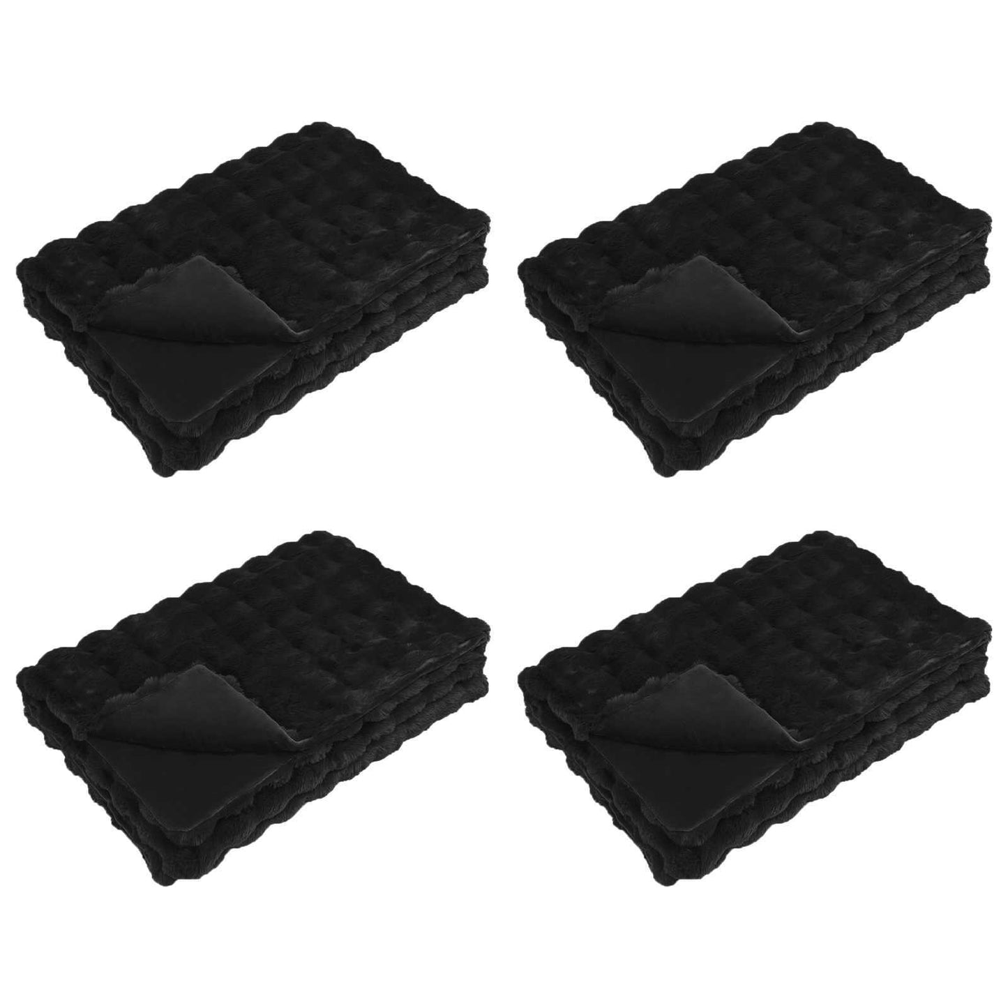 VidaXL coperta in finta pelliccia di coniglio olite 4 pezzi nera 220 x 240 cm