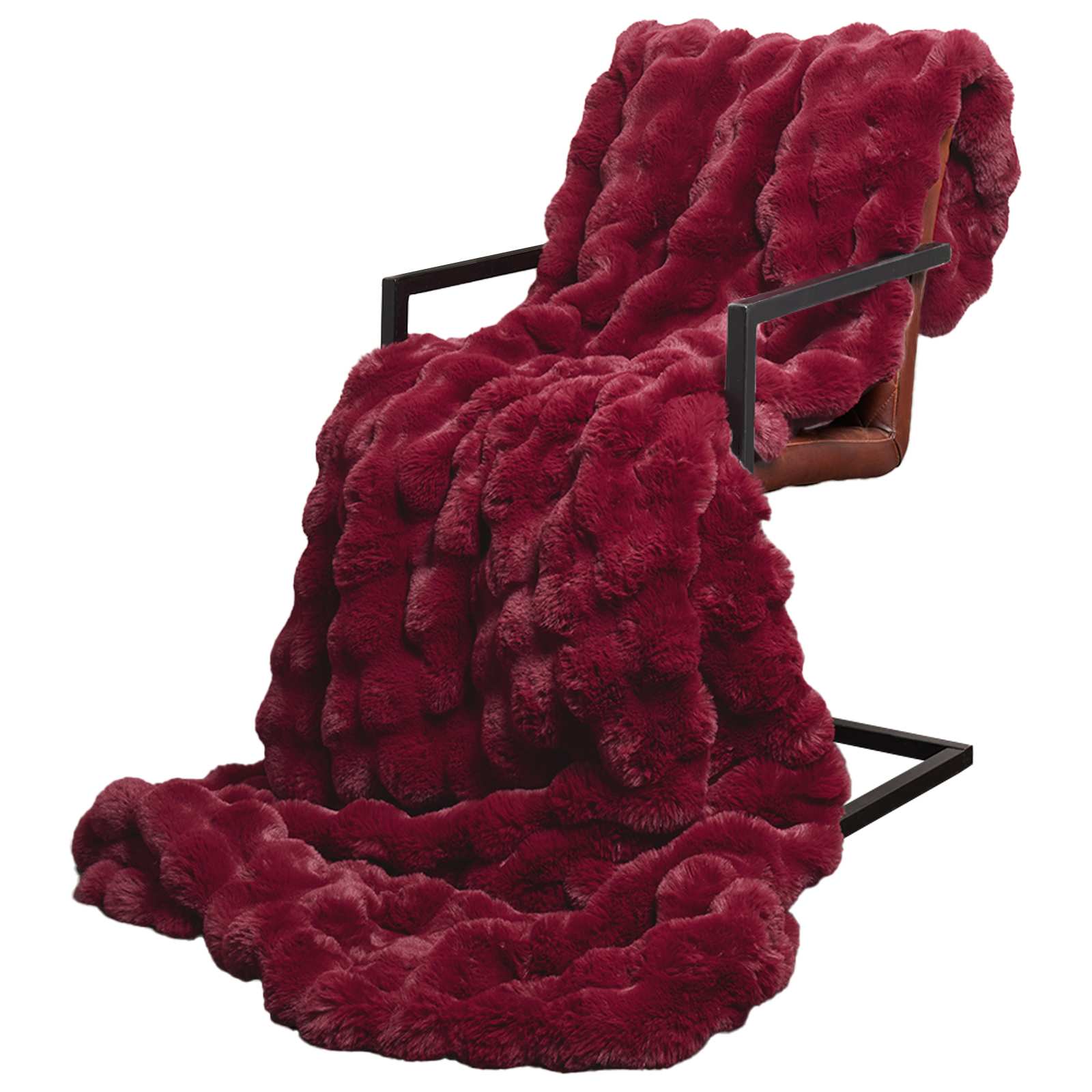 Vidaxl neppels konijnenbont deken olite bordeaux rood 220 x 240 cm