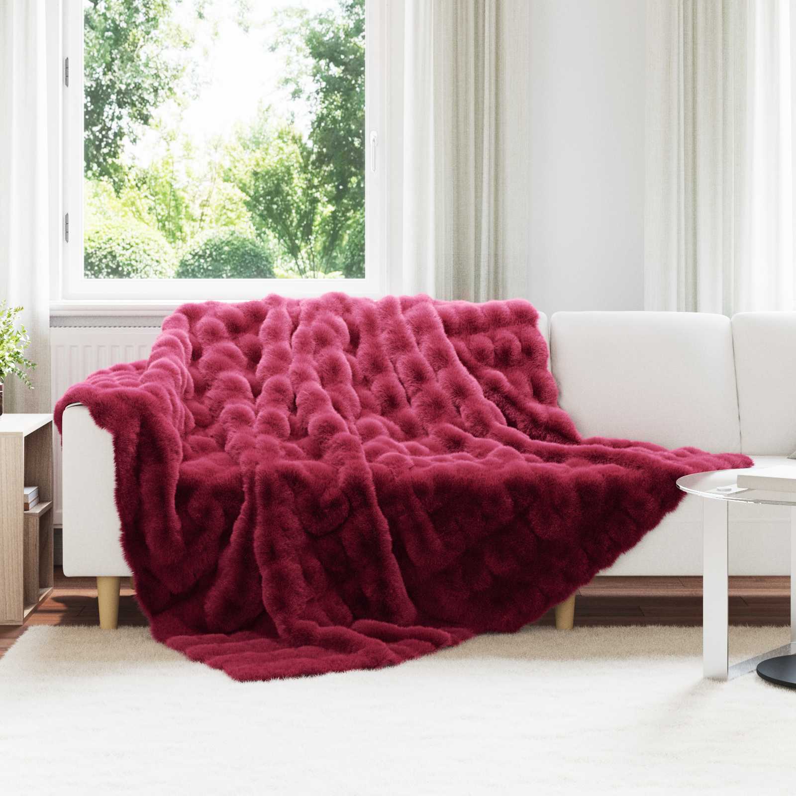 VidaXL manta de piel sintética de conejo verde oliva burdeos rojo 240 x 270 cm