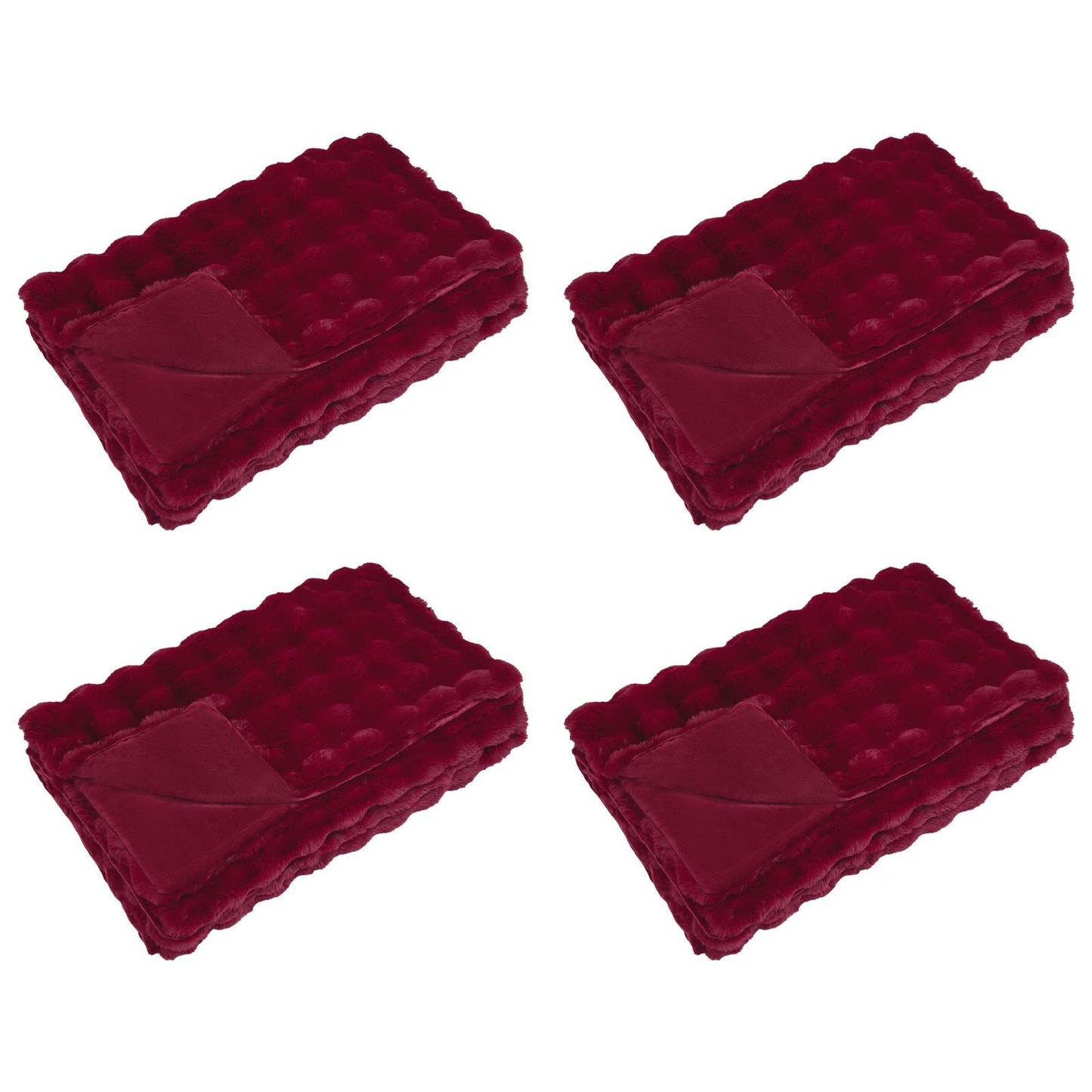 Vidaxl neppels konijnenbont deken olite 4 pcs bordeaux rood polyester
