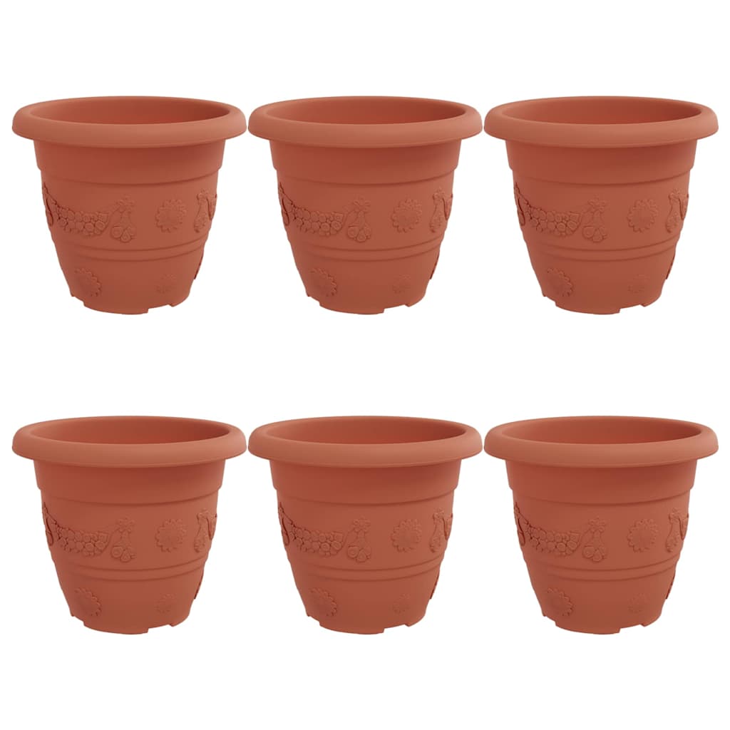 VidaXL macetero redondo 6 piezas rojo ladrillo ø 26 x 21,5 cm plástico