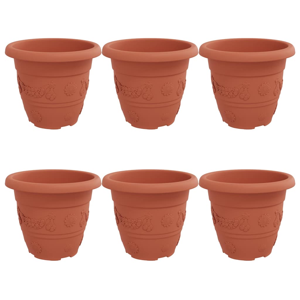 VidaXL macetero redondo 6 piezas rojo ladrillo ø 26 x 21,5 cm plástico