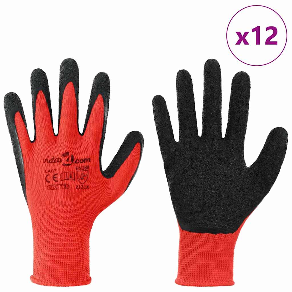 Vidaxl werkhandschoenen 12 pcs rood en zwart 7 s latexcoating
