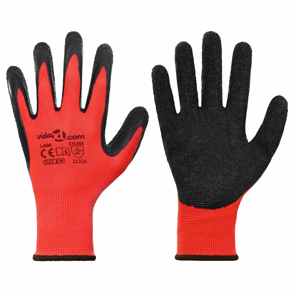 Vidaxl werkhandschoenen 12 pcs rood en zwart 8 m latexcoating