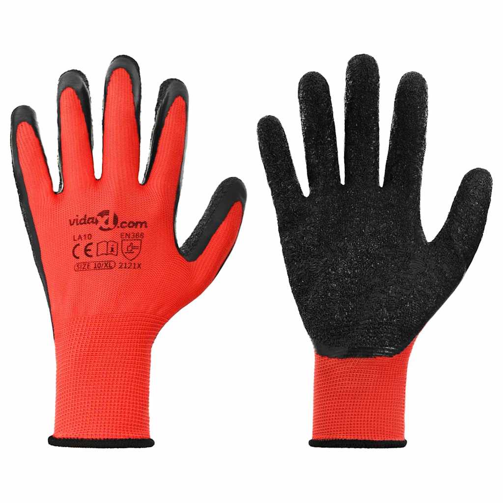 Vidaxl werkhandschoenen 12 pcs rood en zwart 10 xl latexcoating